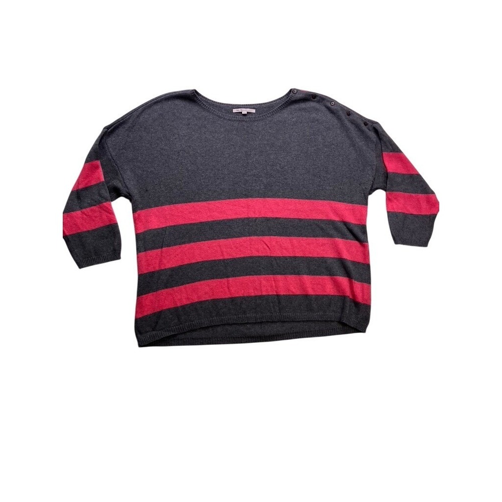 Gap Sweater‎ Women XL Gray Pink Striped Cashmere Blend Button Shoulder